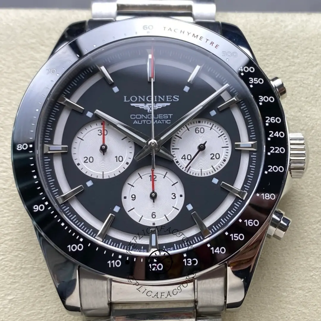 Longines Conquest L3.835.4.52.6 Chronograph 42 Black Dial 1:1 Clone - QualitySwissReplica