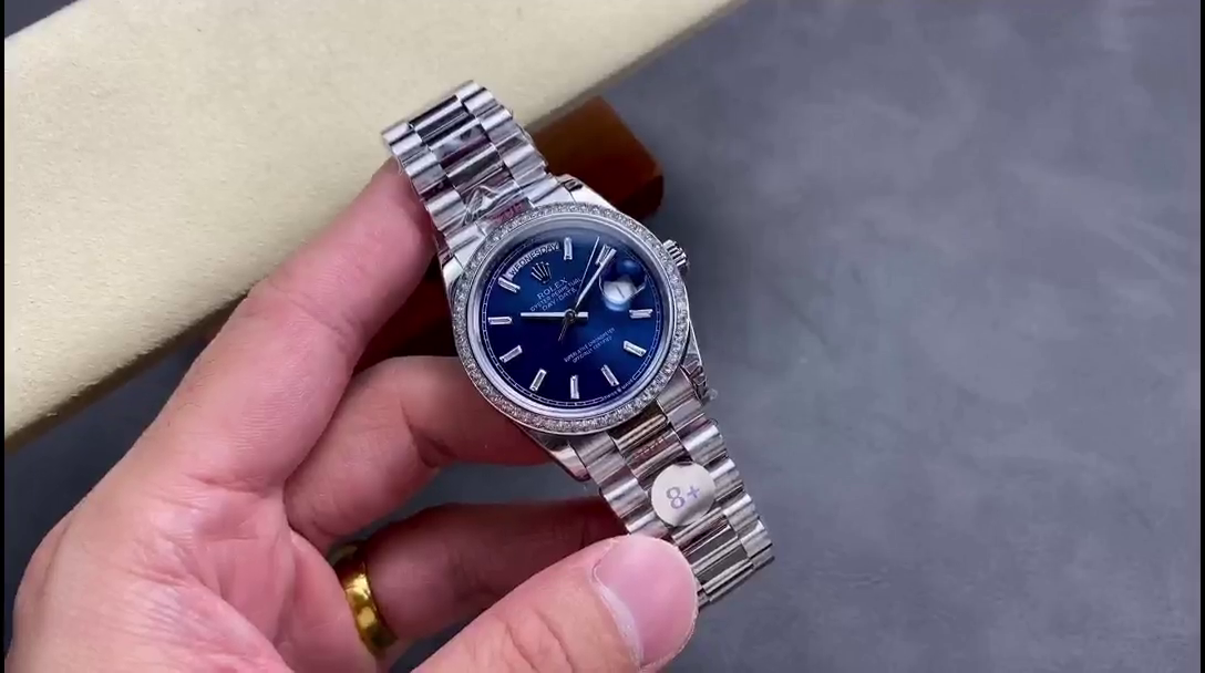 Rolex Day Date 36mm Bright Blue Diamond-Set Dial Diamond-Set Bezel m128396tbr 0024 - QualitySwissReplica