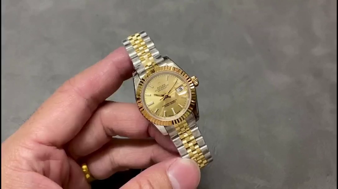 Rolex Datejust 279173 Champagne Index Dial Fluted Bezel 28mm Lady Replica Watch - QualitySwissReplica