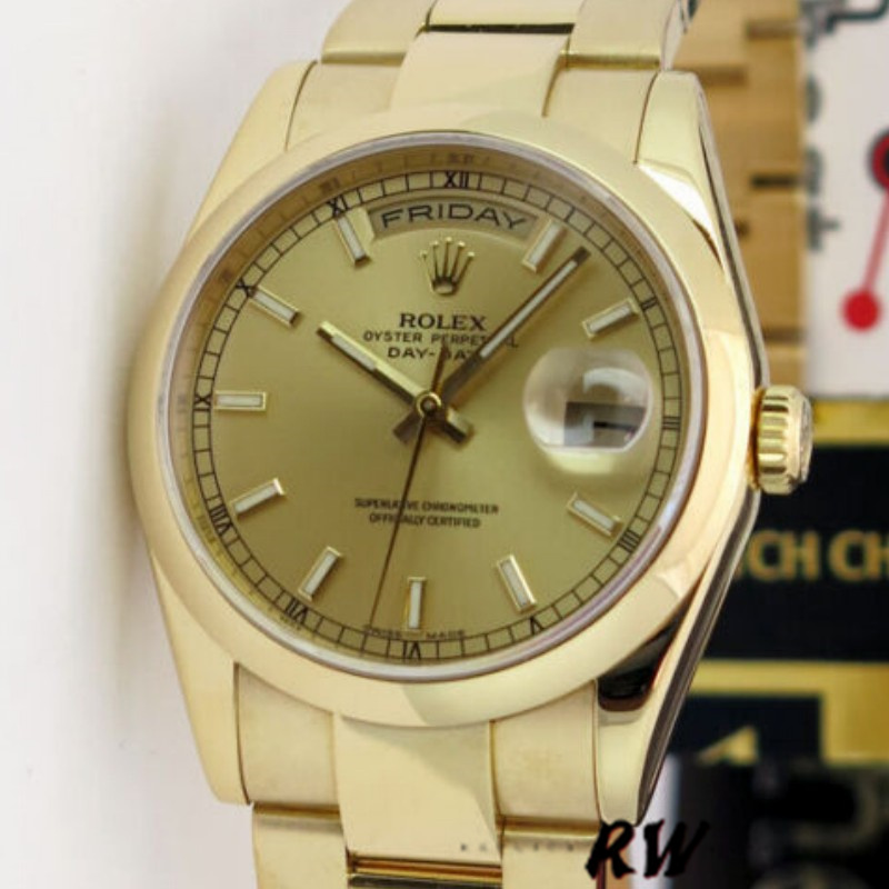 Rolex Day-Date 118208 Champagne Dial 36mm Unisex Replica Watch - QualitySwissReplica