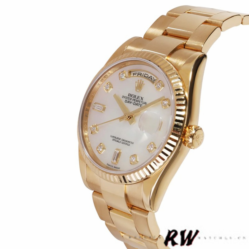 Rolex Day-Date 118238 MOP White Dial 36mm Unisex Replica Watch - QualitySwissReplica