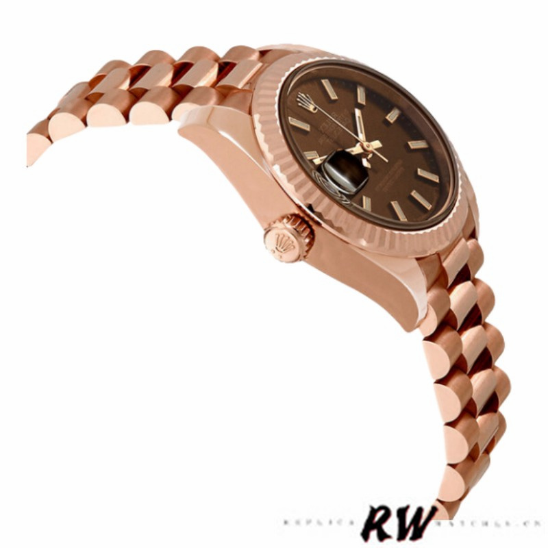 Rolex Datejust 279175 Chocolate Index Dial Fluted Bezel 28mm Lady Replica Watch - QualitySwissReplica