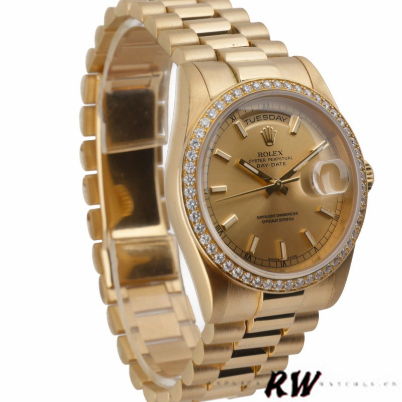 Rolex Day Date 118348 Champagne Index Dial Yellow Gold 36mm Unisex Replica Watch - QualitySwissReplica