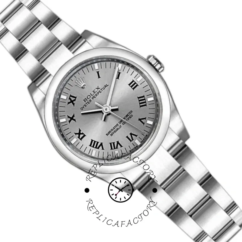 Rolex Oyster Perpetual 176200 Rhodium Grey Roman Numeral Dial 26mm Lady Replica Watch - QualitySwissReplica