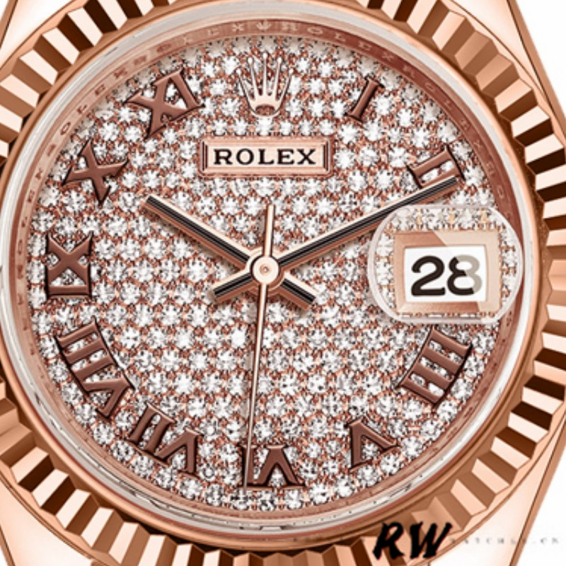 Rolex Datejust 279175 Diamond Paved Dial Fluted Bezel 28mm Lady Replica Watch - QualitySwissReplica