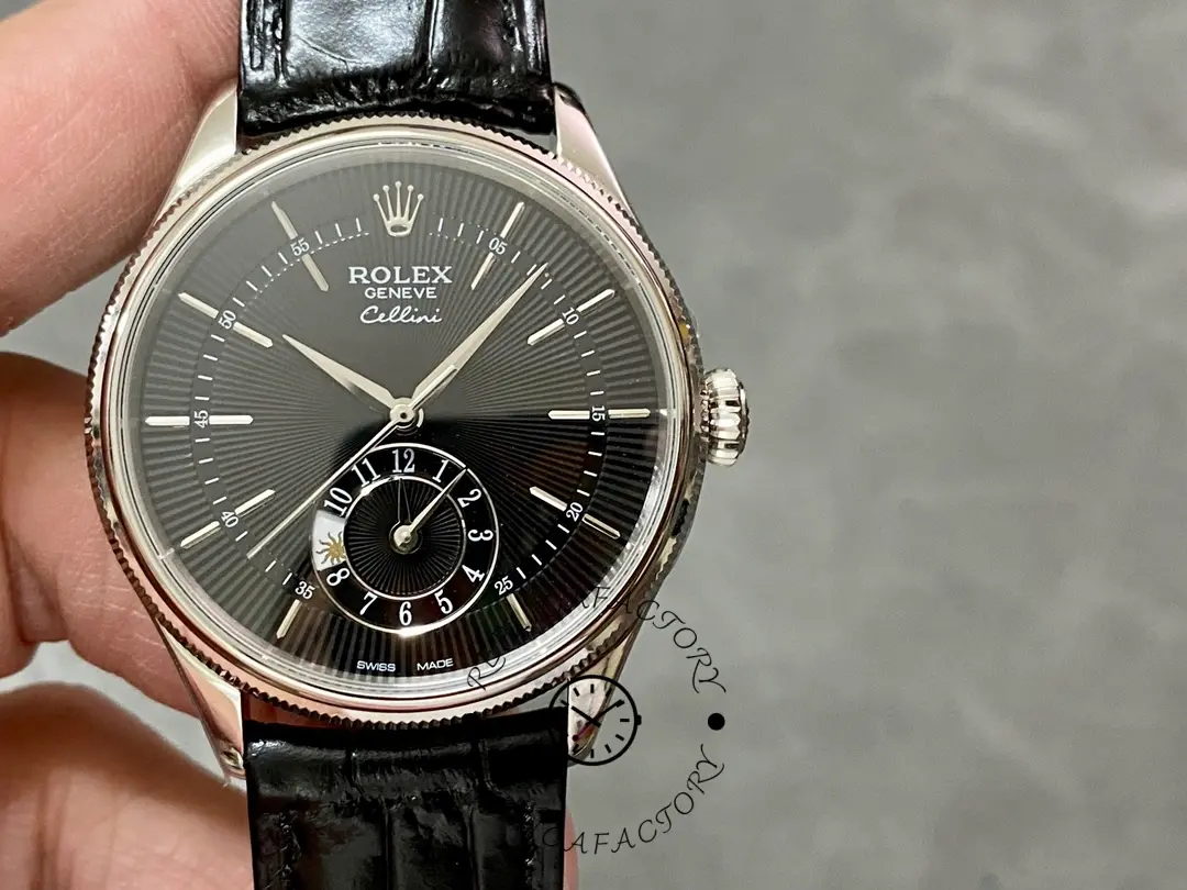 Rolex Cellini Dual Time 50529 Black Dial White Gold 39mm Mens Replica Watch - QualitySwissReplica