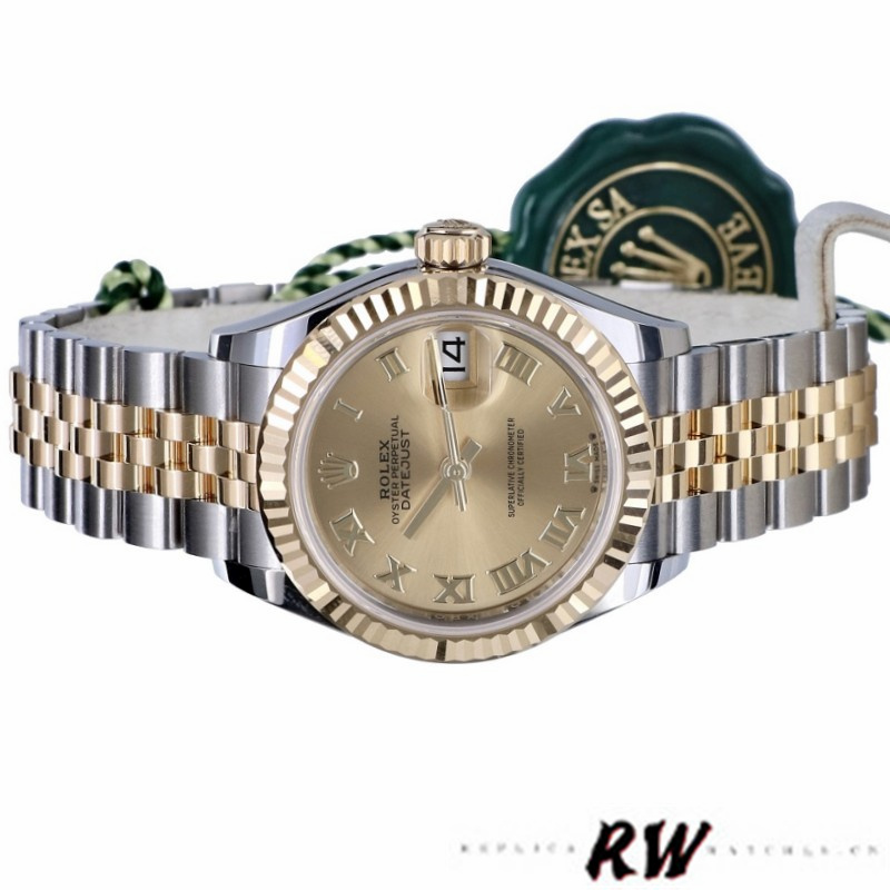 Rolex Datejust 279173 Champagne Roman Numeral Dial Fluted Bezel 28mm Lady Replica Watch - QualitySwissReplica