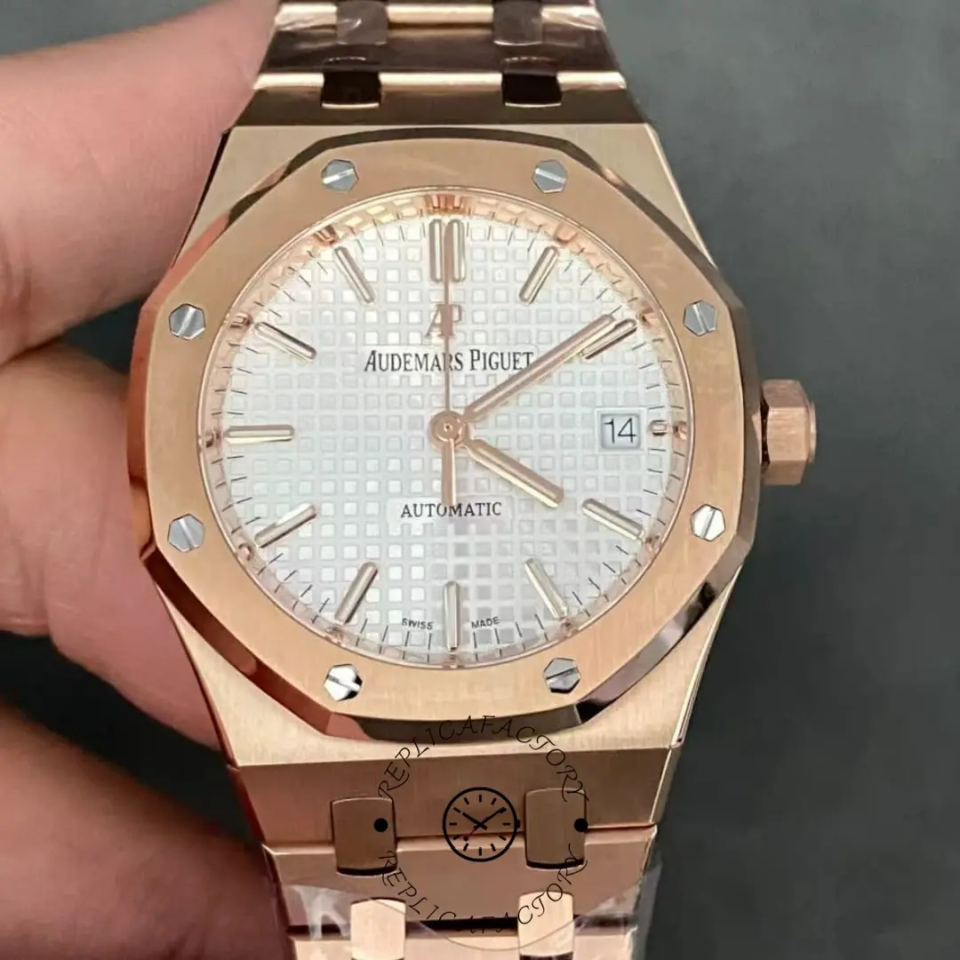 AP Royal Oak Replica Rose Gold 37mm 15450OR.OO.1256OR.01 Silver Dial - QualitySwissReplica