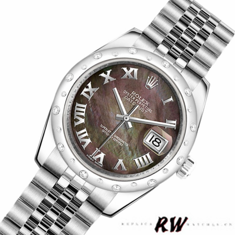 Rolex Datejust 178344 Black MOP Roman Dial 31MM Lady Replica Watch - QualitySwissReplica