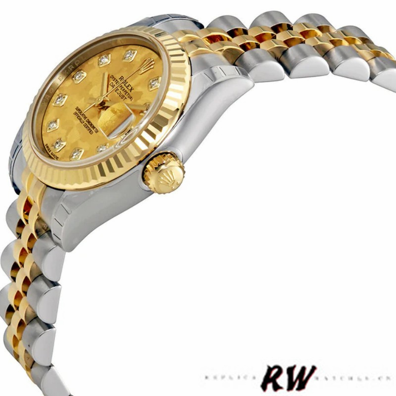 Rolex Datejust 179173 Crystal Champagne Dial Fluted Bezel 26MM Lady Replica Watch - QualitySwissReplica