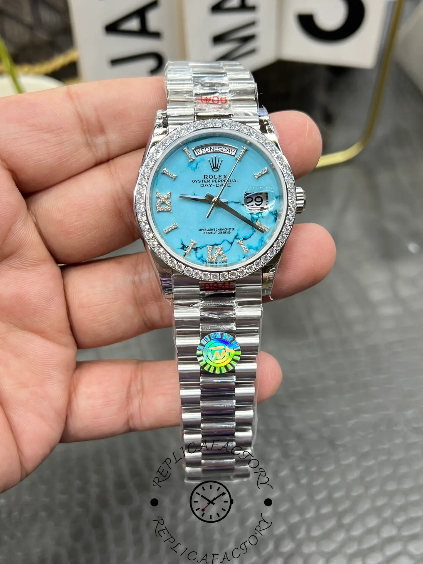 1:1 Clone Rolex Day-Date 128349RBR-0031 Turquoise Dial - QualitySwissReplica