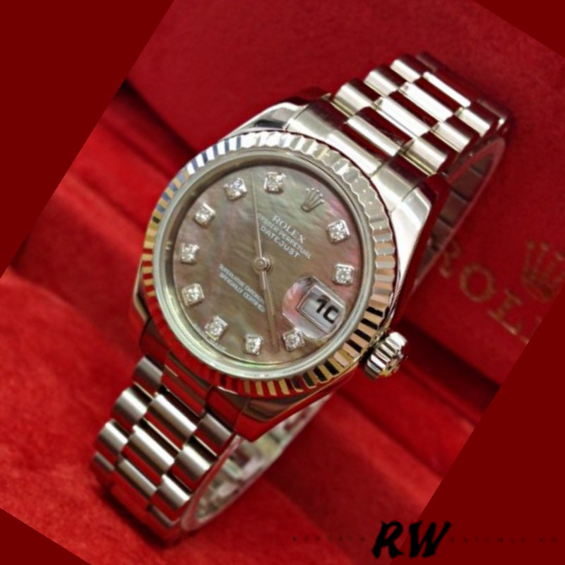 Rolex Datejust 179179 Black MOP Diamond Dial Fluted Bezel 26MM Lady Replica Watch - QualitySwissReplica