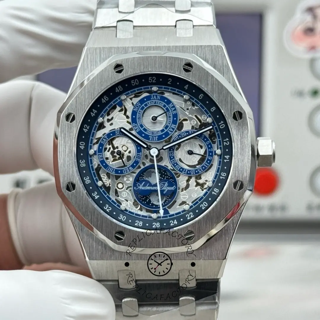 AP Royal Oak 26585XT.OO.1220XT.01 1:1 Clone 41 Titanium Openworked Blue - QualitySwissReplica