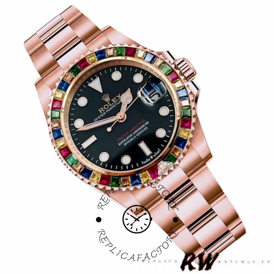 Rolex Yacht-Master 116695 Everose Gold Black Dial 40MM Mens Replica Watch - QualitySwissReplica