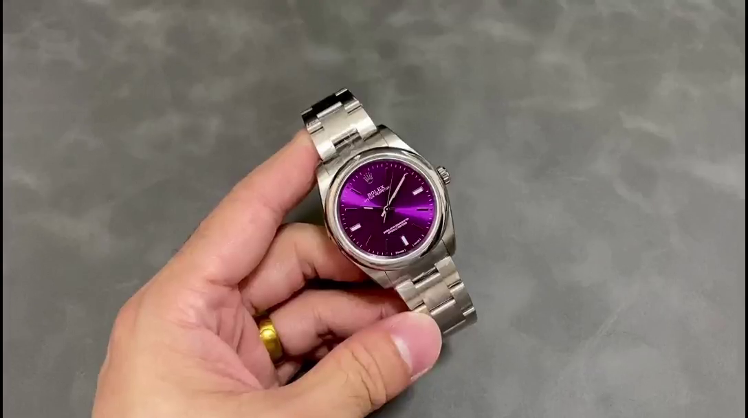 Rolex Oyster Perpetual Air-King 114200 Grape Red Index Dial 34mm Unisex Replica watch - QualitySwissReplica