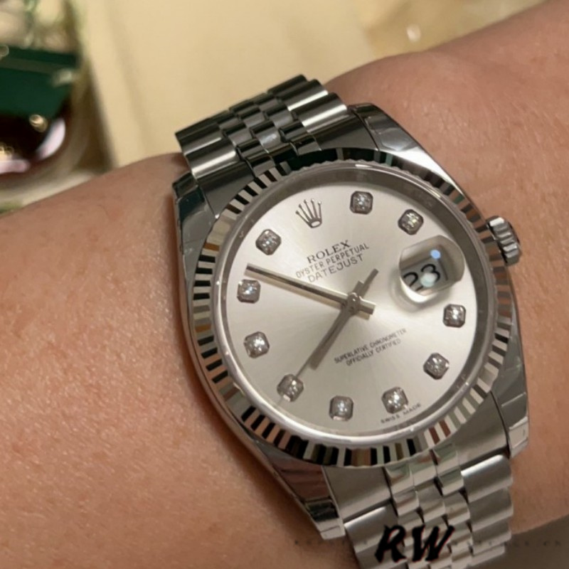 Rolex Datejust 116234-0084 Silver Diamond Dial 36mm Unisex Replica Watch - QualitySwissReplica