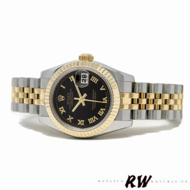 Rolex Datejust 179173 Black Dial Fluted Bezel 26MM Lady Replica Watch - QualitySwissReplica