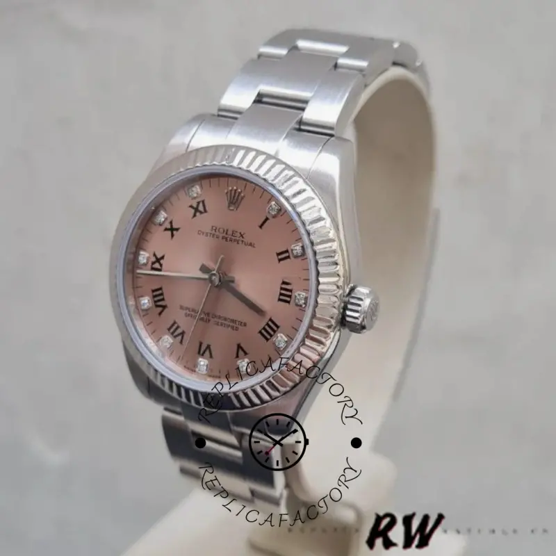 Rolex Oyster Perpetual 176234 Fluted Bezel Pink Diamond Dial 26MM Lady Replica Watch - QualitySwissReplica