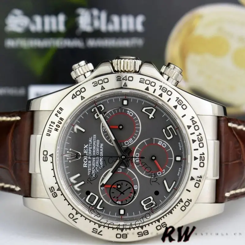 Rolex Daytona 116519 Grey Dial Brown Leather strap 40mm Mens Replica Watch - QualitySwissReplica