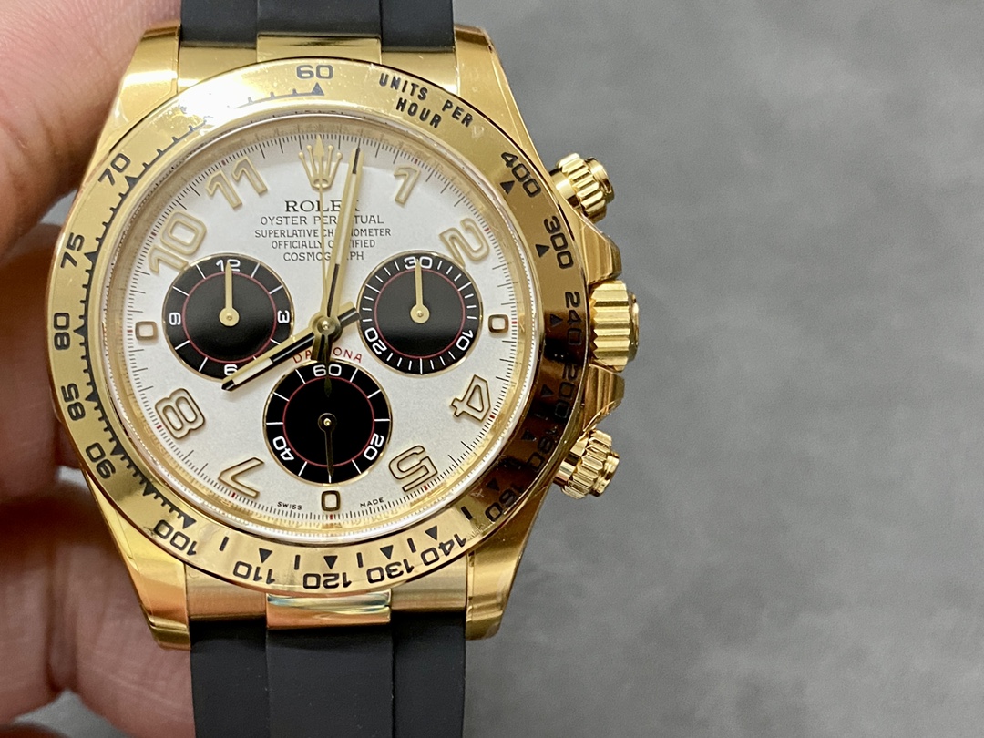 Rolex Daytona 116528 White Arabic Dial Yellow Gold 40mm Mens Replica Watch - QualitySwissReplica