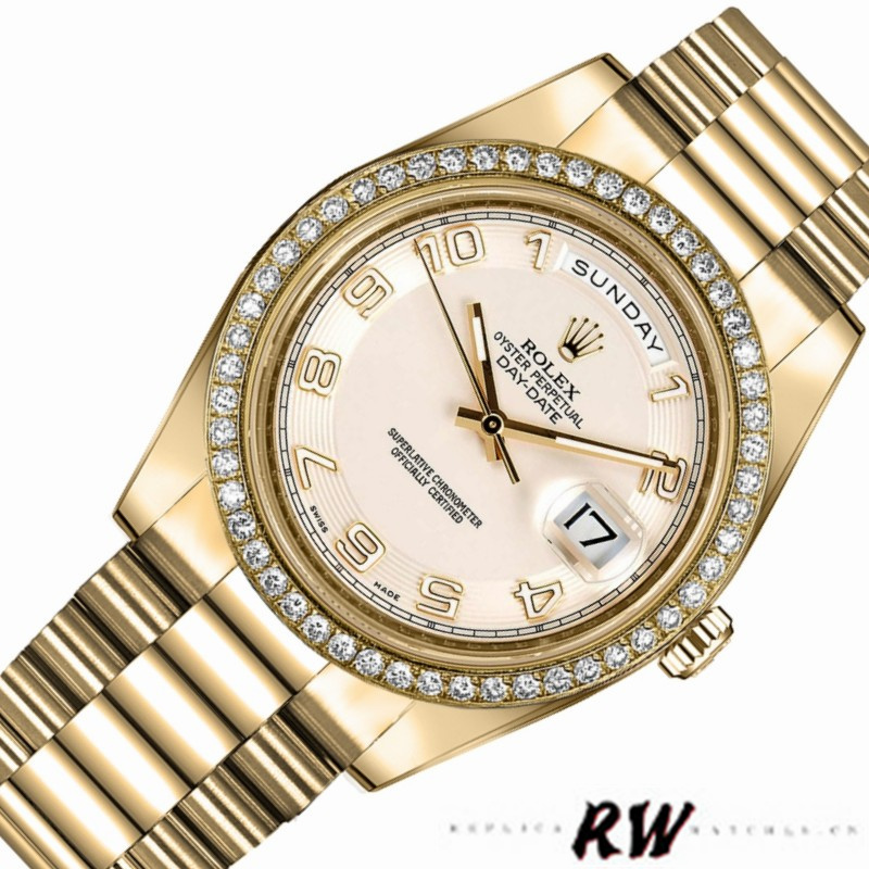 Rolex Day-Date 218348 Concentric Circle Ivory Dial 41MM Mens Replica Watch - QualitySwissReplica
