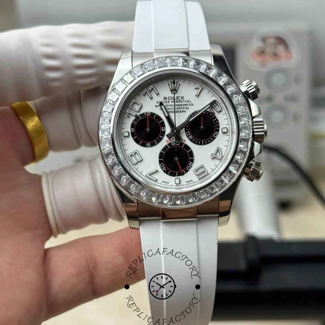 Rolex Daytona White Dial Rubber Strap 116519 Diamond Edition - QualitySwissReplica