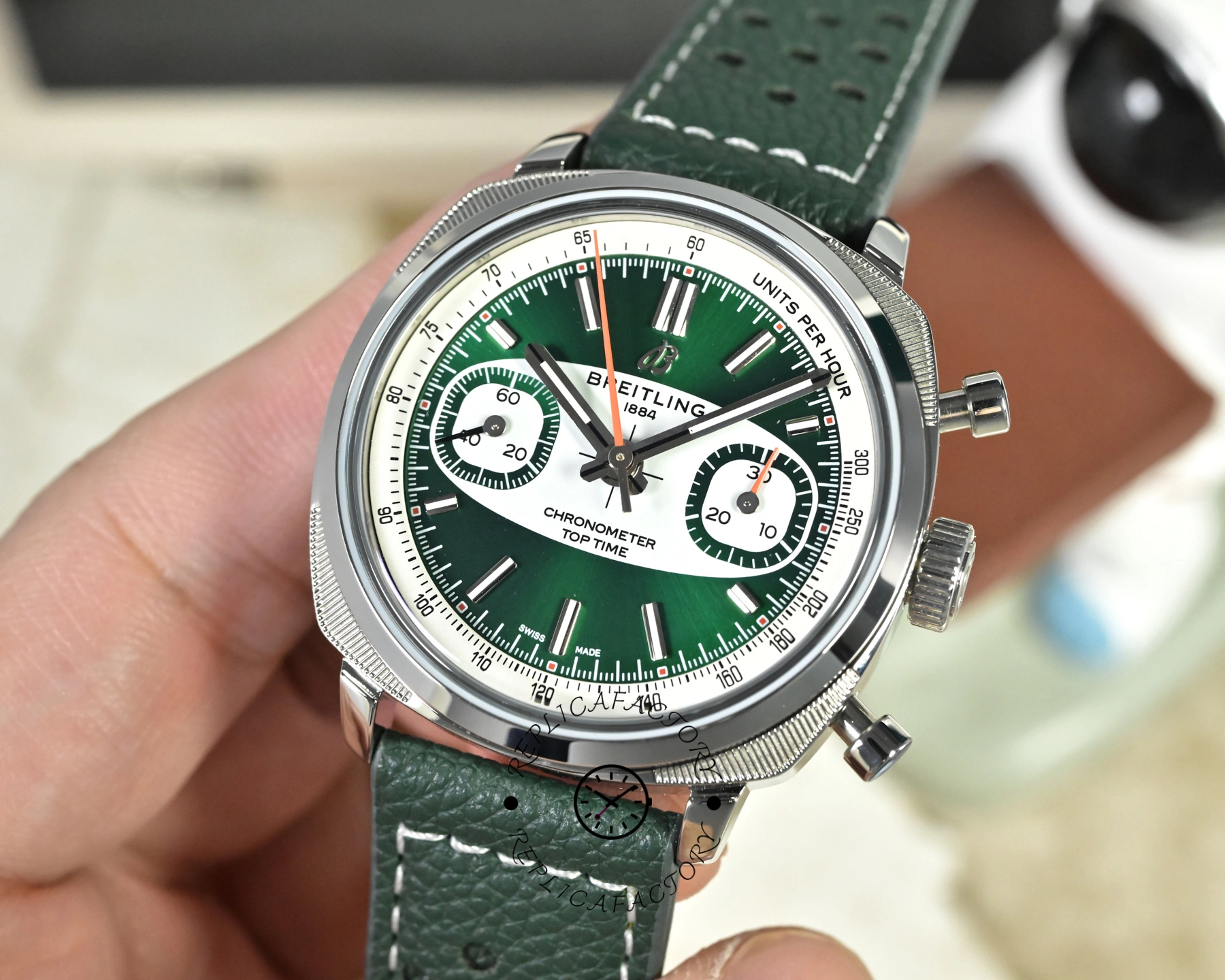 Breitling Top Time B01 Racing Green Dial AB01771A1L1X1 Replica 38mm Leather Watch - QualitySwissReplica