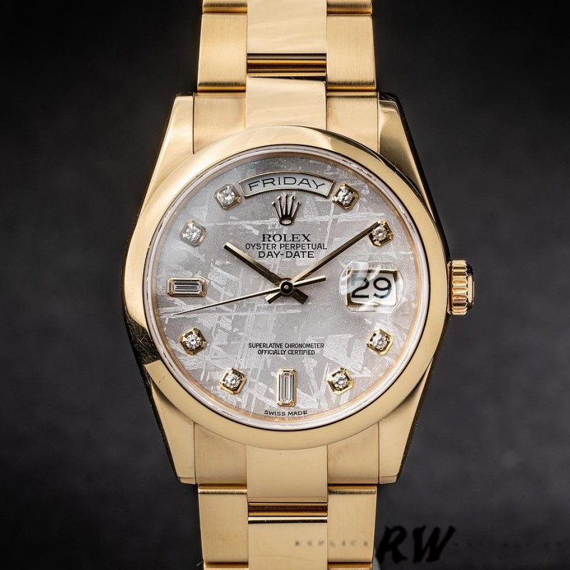 Rolex Day-Date 118208 Meteorite Grey Diamond Dial 36mm Unisex Replica Watch - QualitySwissReplica