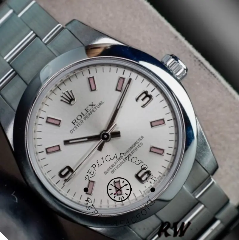 Rolex Oyster Perpetual 177200 Silver Dial Pink Markers 31mm Lady Replica Watch - QualitySwissReplica