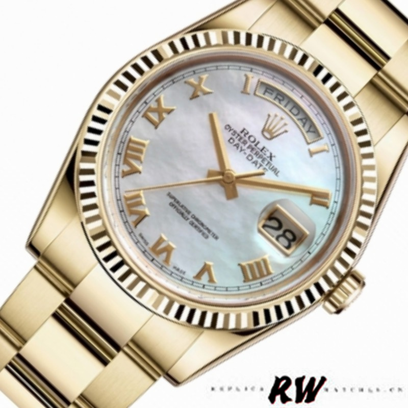 Rolex Day-Date 118238 White MOP Roman Dial 36mm Unisex Replica Watch - QualitySwissReplica