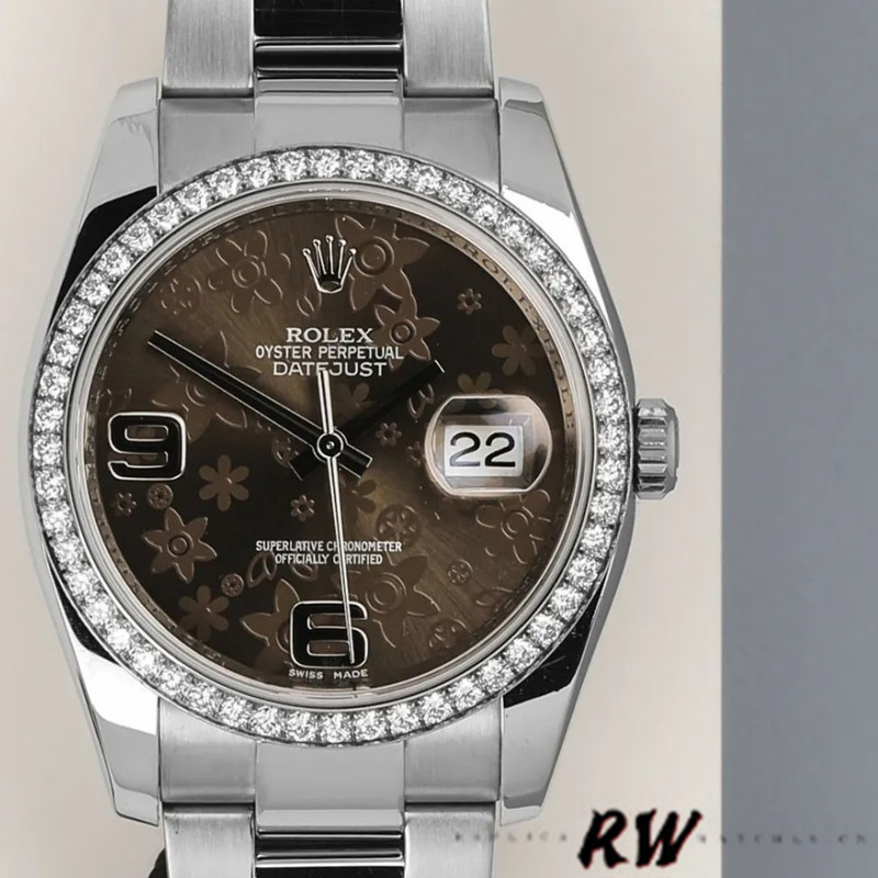 Rolex Datejust 116244 Bronze Floral Arabic Diamond Dial 36mm Unisex Replica Watch - QualitySwissReplica