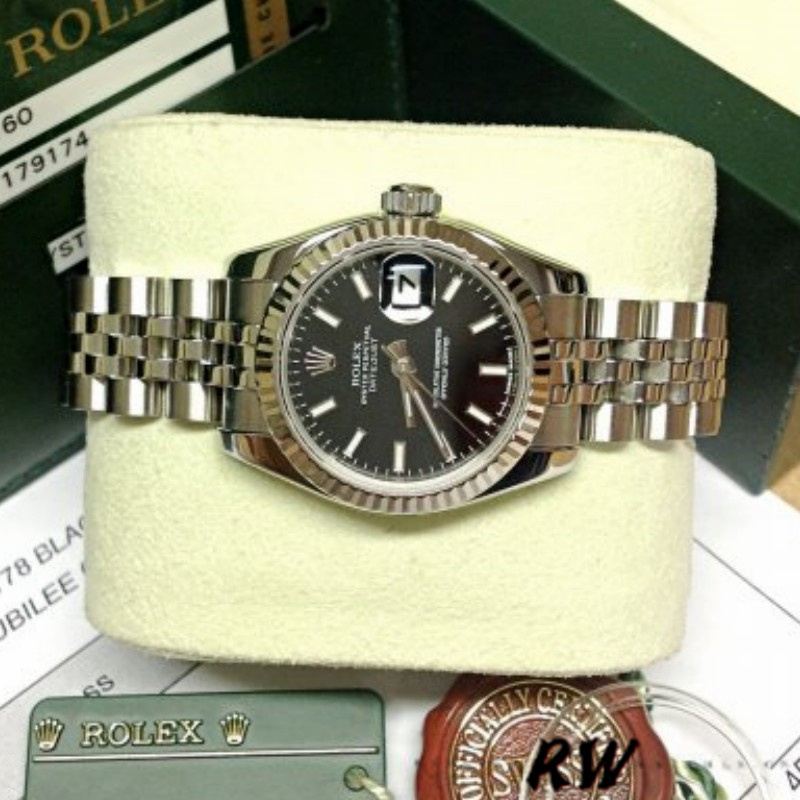Rolex Datejust 179174 Black Index Dial Fluted Bezel 26MM Lady Replica Watch - QualitySwissReplica