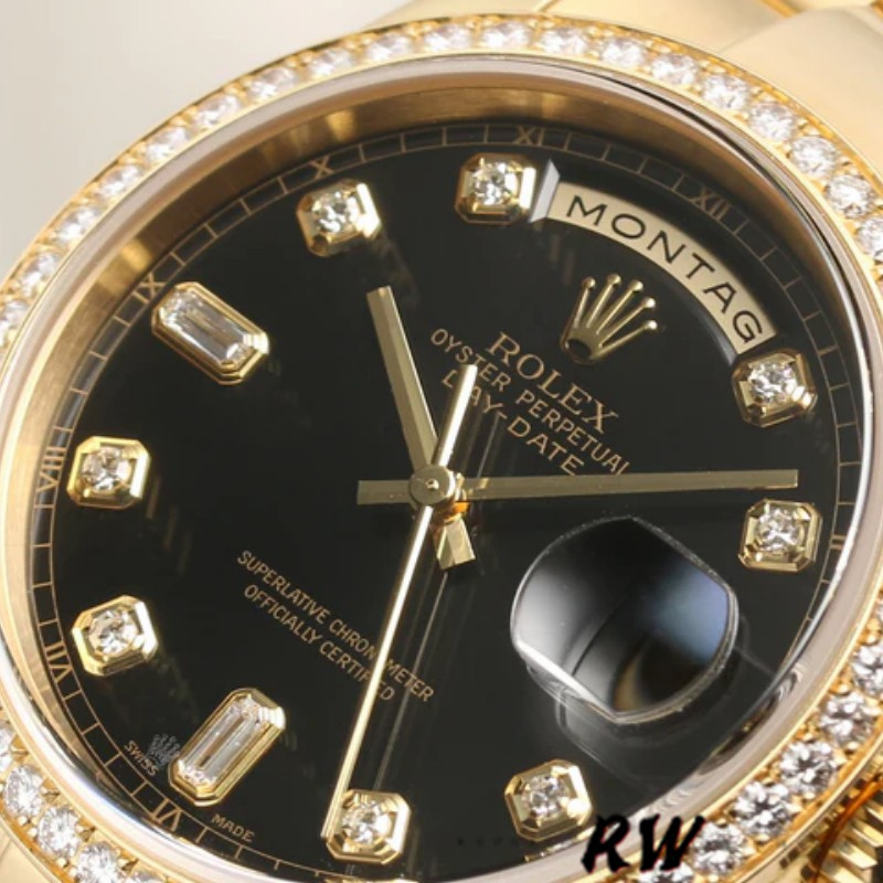 Rolex Day Date 118348 Yellow Gold Black Diamond Dial 36mm Unisex Replica Watch - QualitySwissReplica
