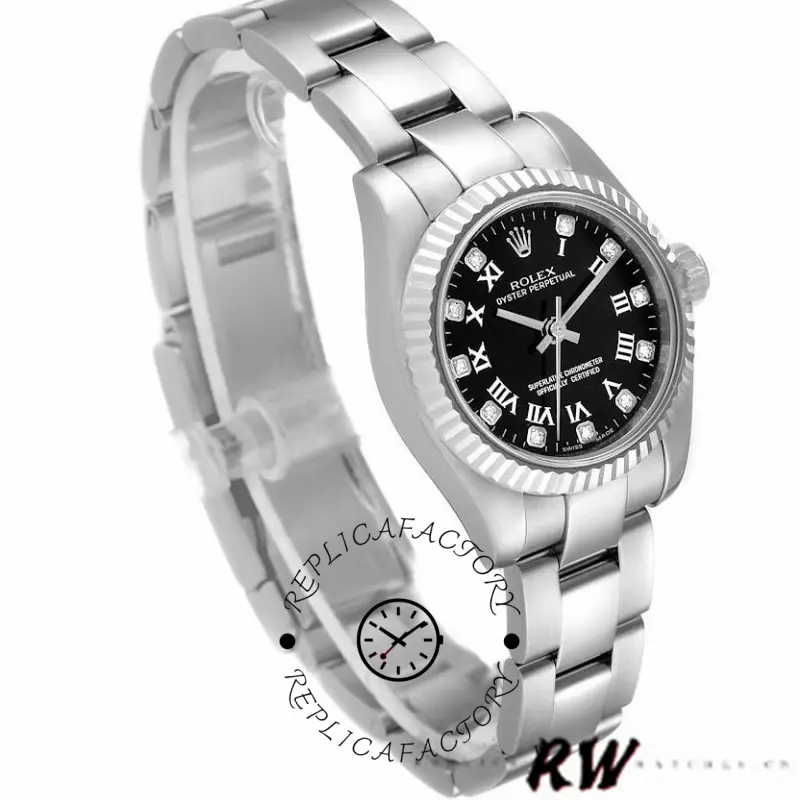 Rolex Oyster Perpetual 176234 Black Roman and Diamond Dial 26MM Lady Replica Watch - QualitySwissReplica