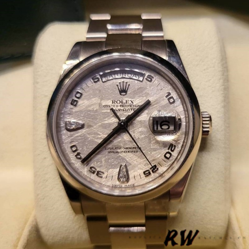 Rolex Day-Date 118209 White Gold Meteorite Grey Dial 36mm Unisex Replica Watch - QualitySwissReplica