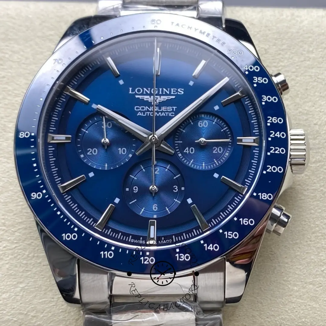 Replica Longines Conquest 42mm Chronograph L3.835.4.92.6 Blue Dial - QualitySwissReplica
