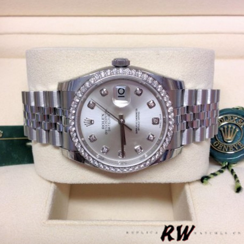 Rolex Datejust 116244 Silver Dial Diamonds 36mm Lady Replica Watch - QualitySwissReplica
