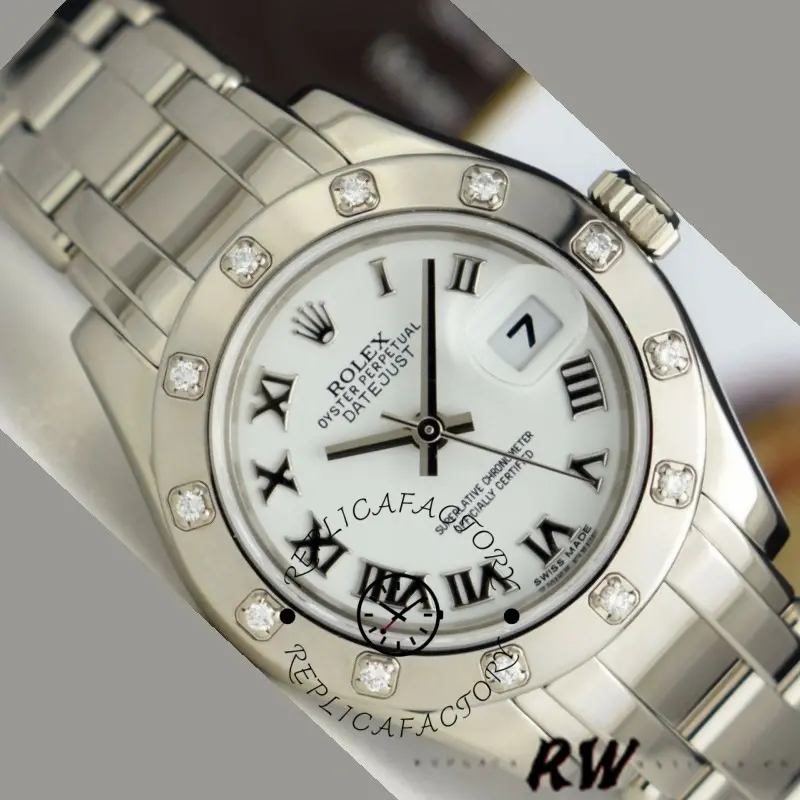Rolex Pearlmaster 80319 White Roman Dial 29MM Lady Replica Watch - QualitySwissReplica
