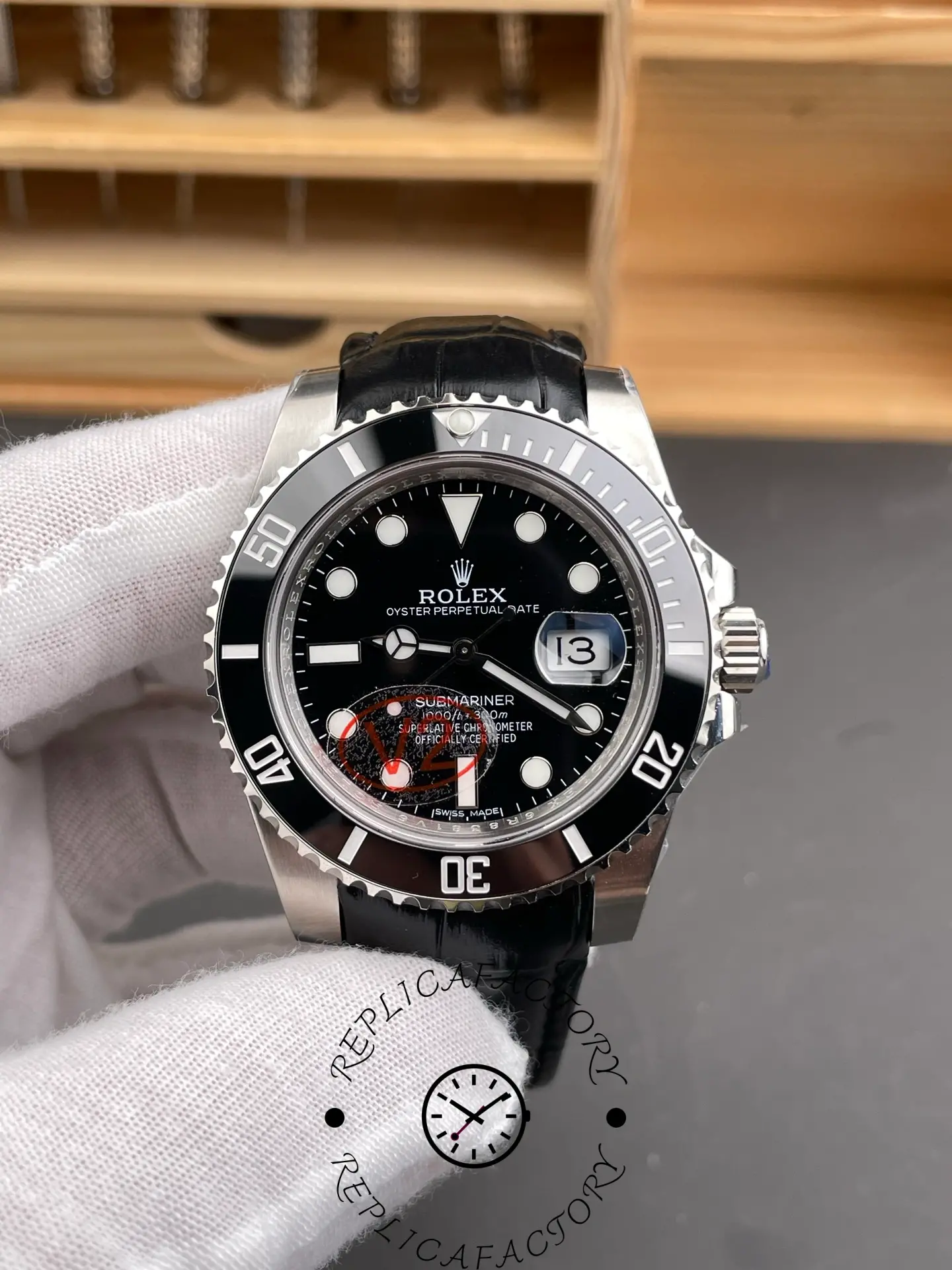 Rolex Submariner 116610LN 1:1 Clone Black Dial Leather Strap - QualitySwissReplica