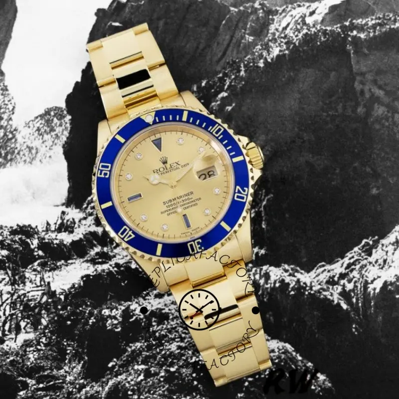 Rolex Submariner 16618 Yellow Gold Champagne Dial 40mm Mens Replica Watch - QualitySwissReplica