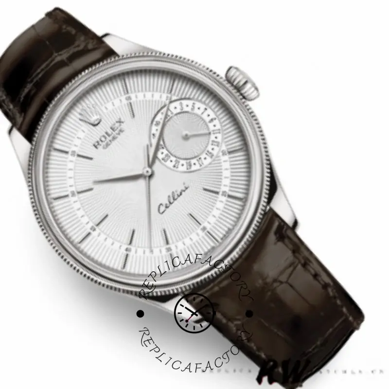 Rolex Cellini Date 50519 Brown Leather Silver Dial 39mm Mens Replica Watch - QualitySwissReplica