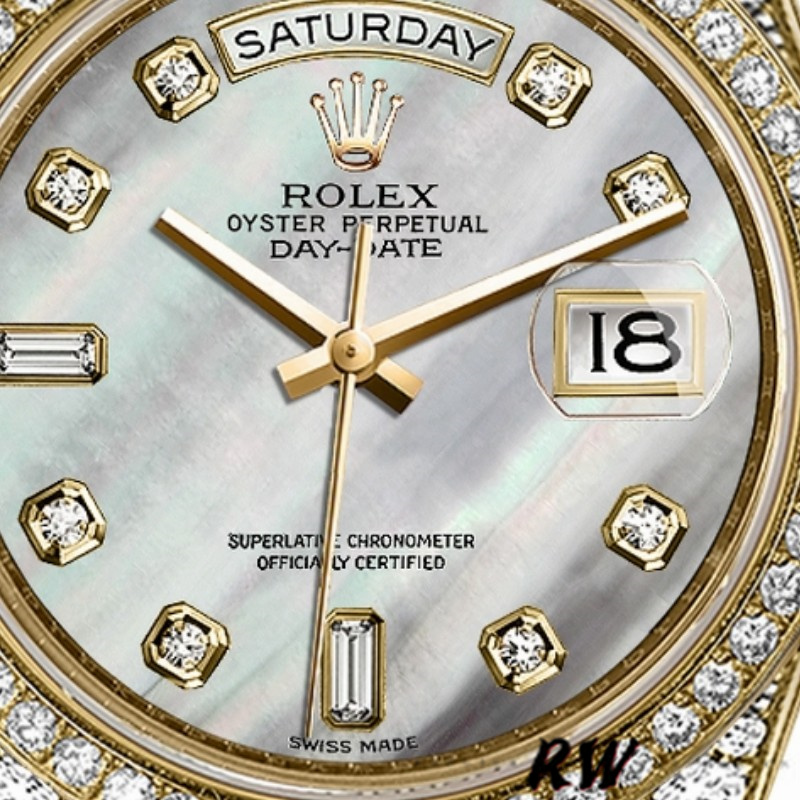 Rolex Day-Date 118388 White Mother-Of-Pearl Diamond Dial 36MM Unisex Replica Watch - QualitySwissReplica