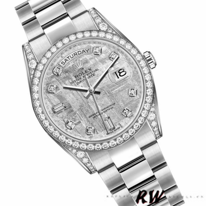 Rolex Day-Date 118389 White Gold Meteorite Grey Dial 36MM Unisex Replica Watch - QualitySwissReplica