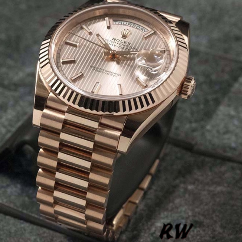 Rolex Day-Date 228235 Sundust Stripe Motif Dial Fluted Bezel 40mm Mens Replica Watch - QualitySwissReplica