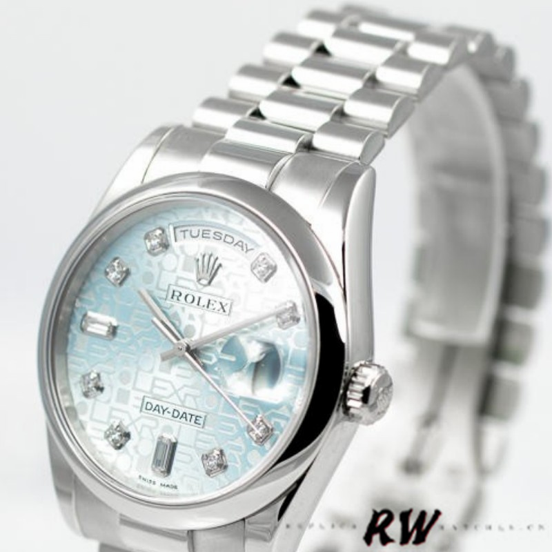 Rolex Day-Date 118206 Ice Blue Diamonds Dial 36mm Unisex Replica Watch - QualitySwissReplica
