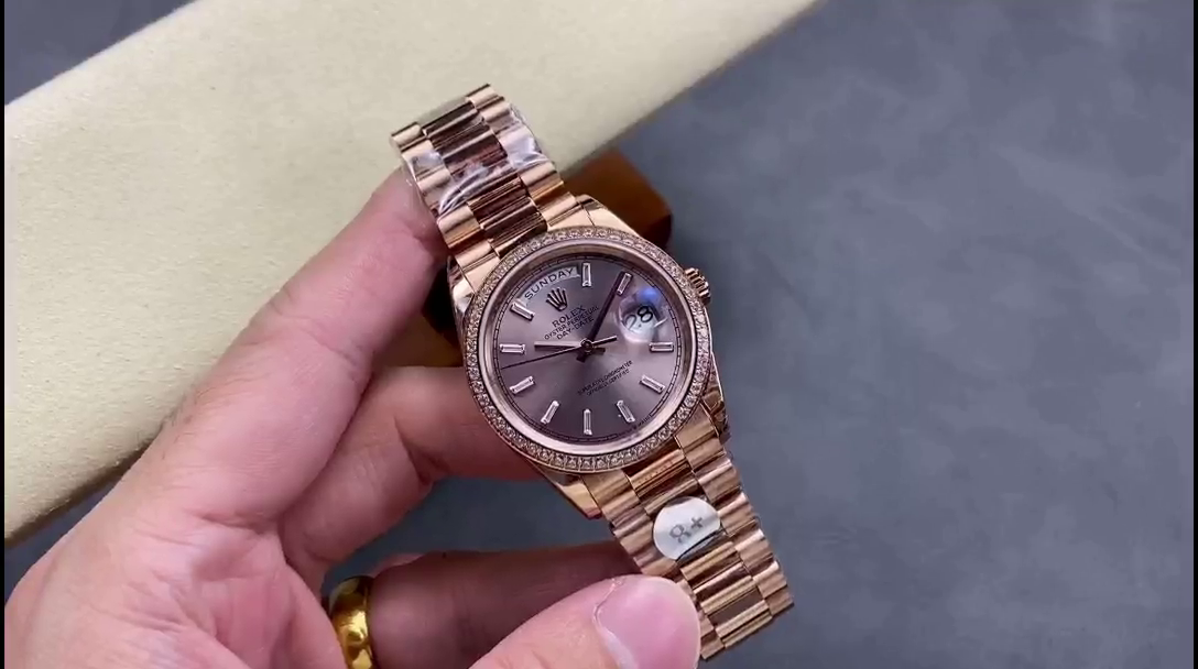 Rolex Day-Date 228345RBR 0007 Sundust Diamond Dial Diamond Bezel 40mm Mens Replica Watch - QualitySwissReplica