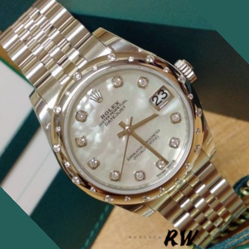 Rolex Datejust 178344 White Mother of Pearl Diamond Dial 31MM Lady Replica Watch - QualitySwissReplica