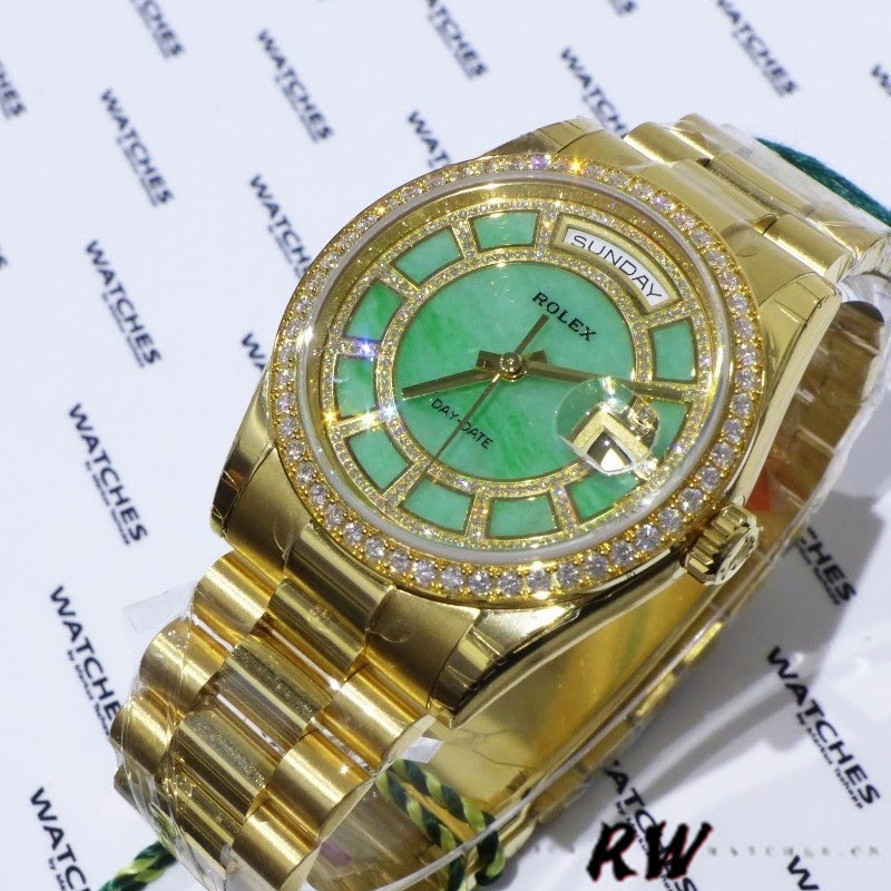 Rolex Day Date 118348 Green Dial Yellow Gold 36mm Unisex Replica Watch - QualitySwissReplica