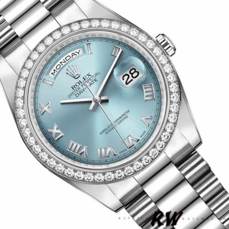 Rolex Day Date 118346 Roman Ice Blue Dial 36mm Unisex Replica Watch - QualitySwissReplica