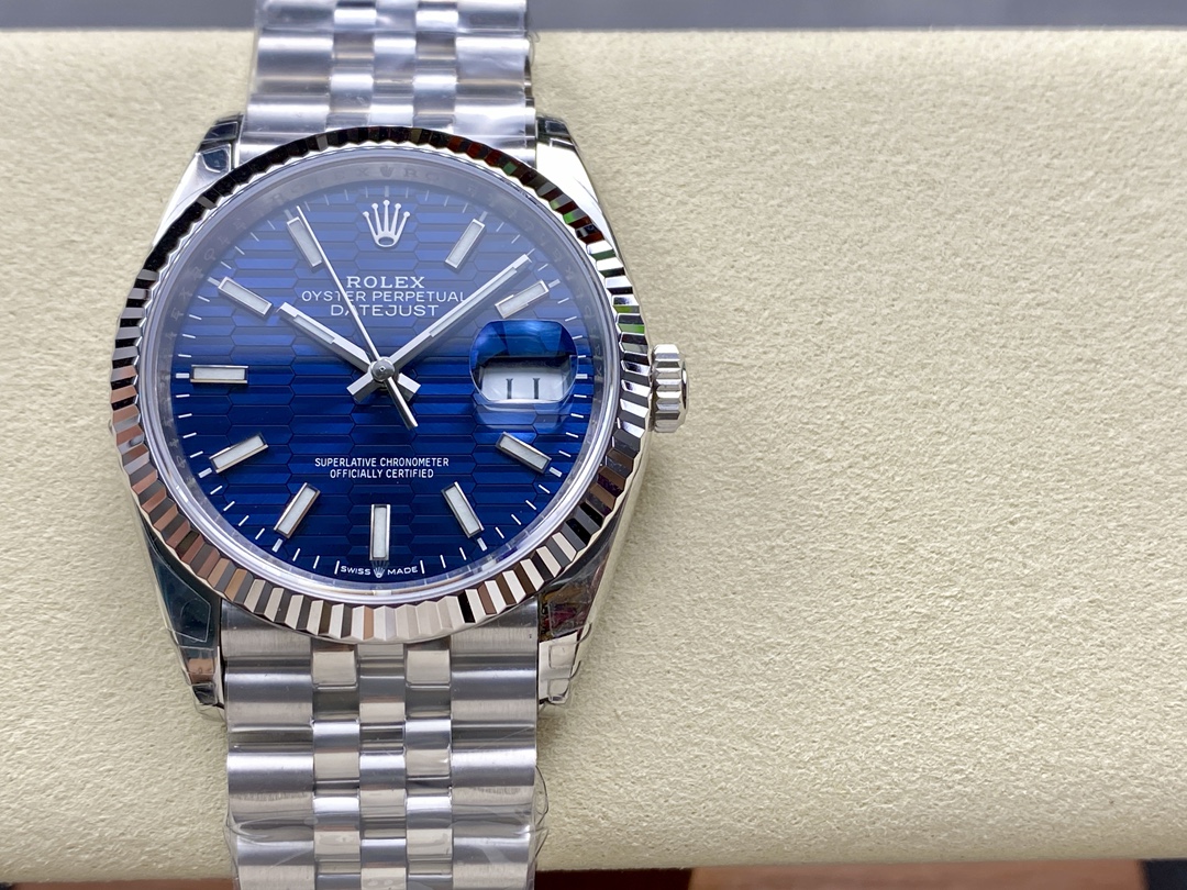 Rolex Datejust 126234 Fluted Bezel Blue Fluted Motif Dial 36MM Unisex Replica Watch - QualitySwissReplica